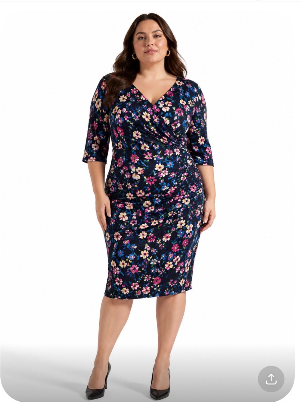 RALPH LAUREN  Navy Floral Wrap-Style Midi Dress Size 16